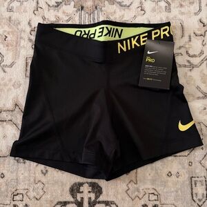 Nike Pro Women's Black and Yellow Athletic Shorts